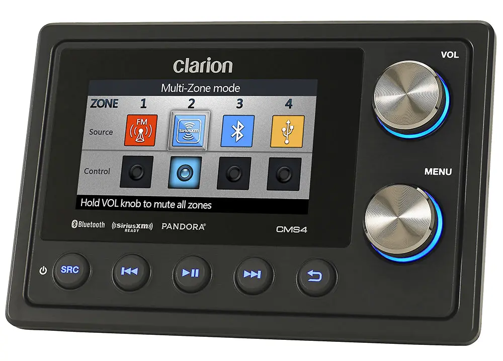 Clarion Cms4 Marine Black Box Digital Media Receiver With Watertight Commander 1