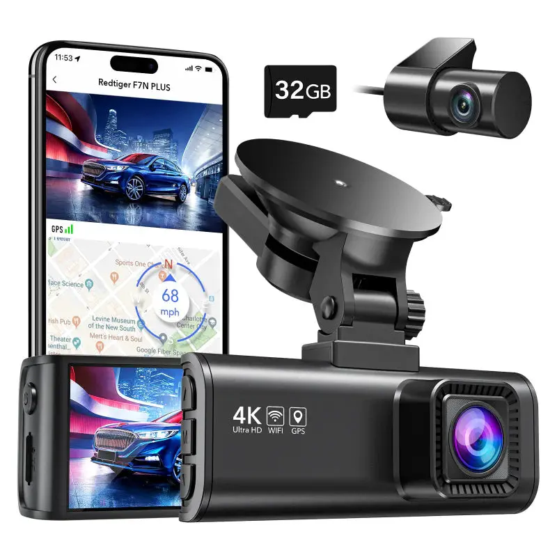 Redtiger F7np 4K Dash Cam Front And Rear, Built In Wi-Fi Gps, 32Gb Sd Card Included 1