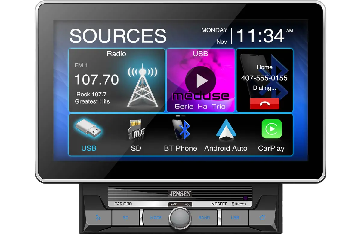 Jensen Car1000 2-Din Digital Multimedia Receiver W/ Android Auto & Apple Carplay 1