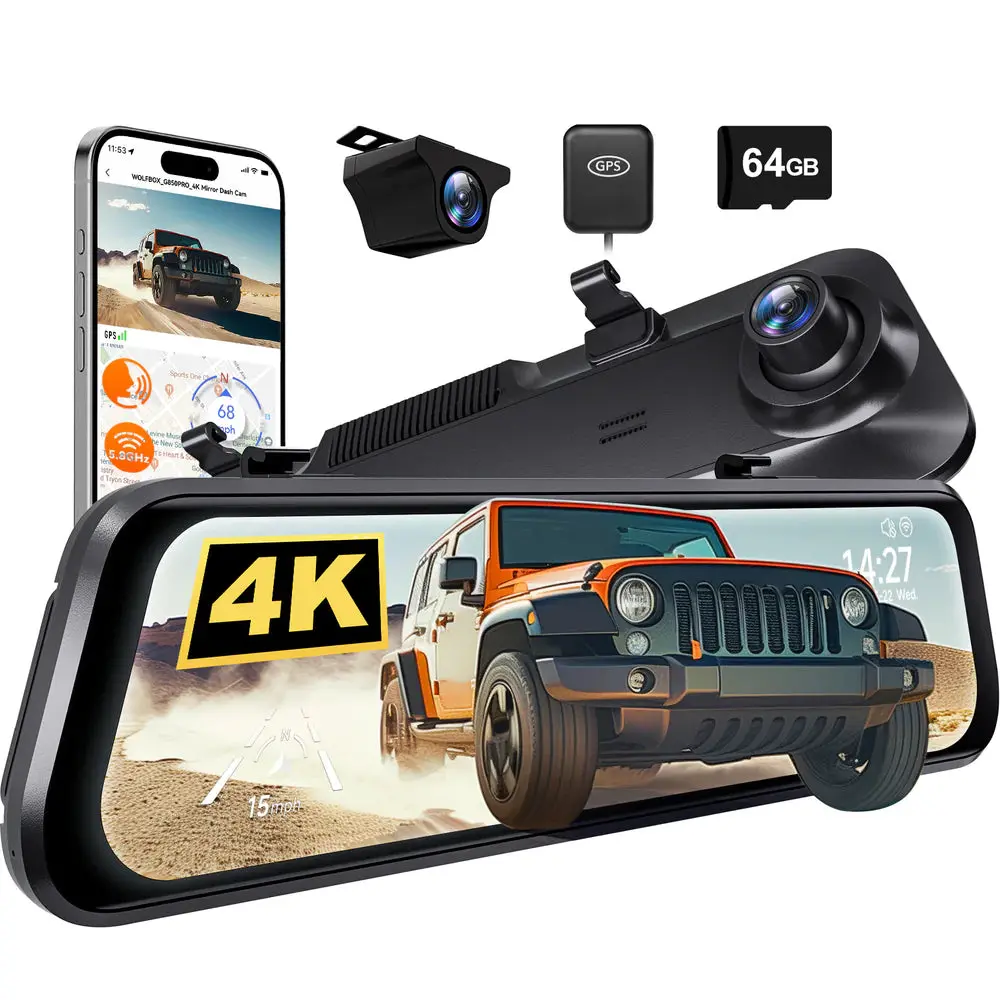 Wolfbox G850pro 4K Wifi Adas Front And Rear Smart Mirror Dash Cam With Voice Control 1