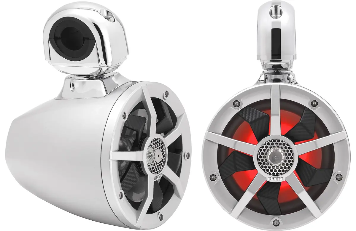 Clarion Cm1624ts 6.5" Marine Silver Tower Speakers W/ Swiveling Clamps 1
