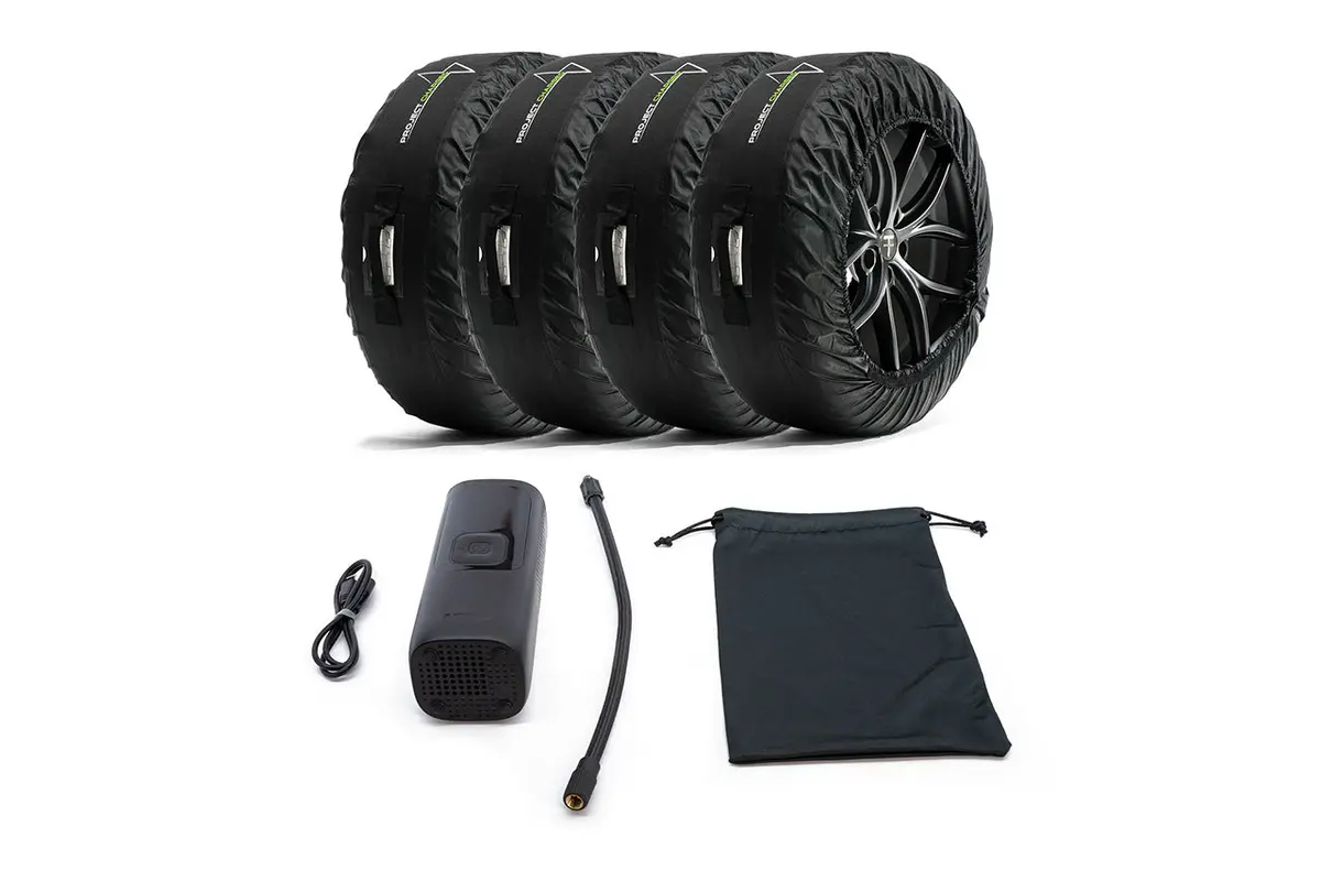 Tesla Winter Tire Package Special: Free Amaxx Tesla Digital Tire Inflator Cordless Portable Air Pump & Tesla Wheel Tire Totes Bundle 1