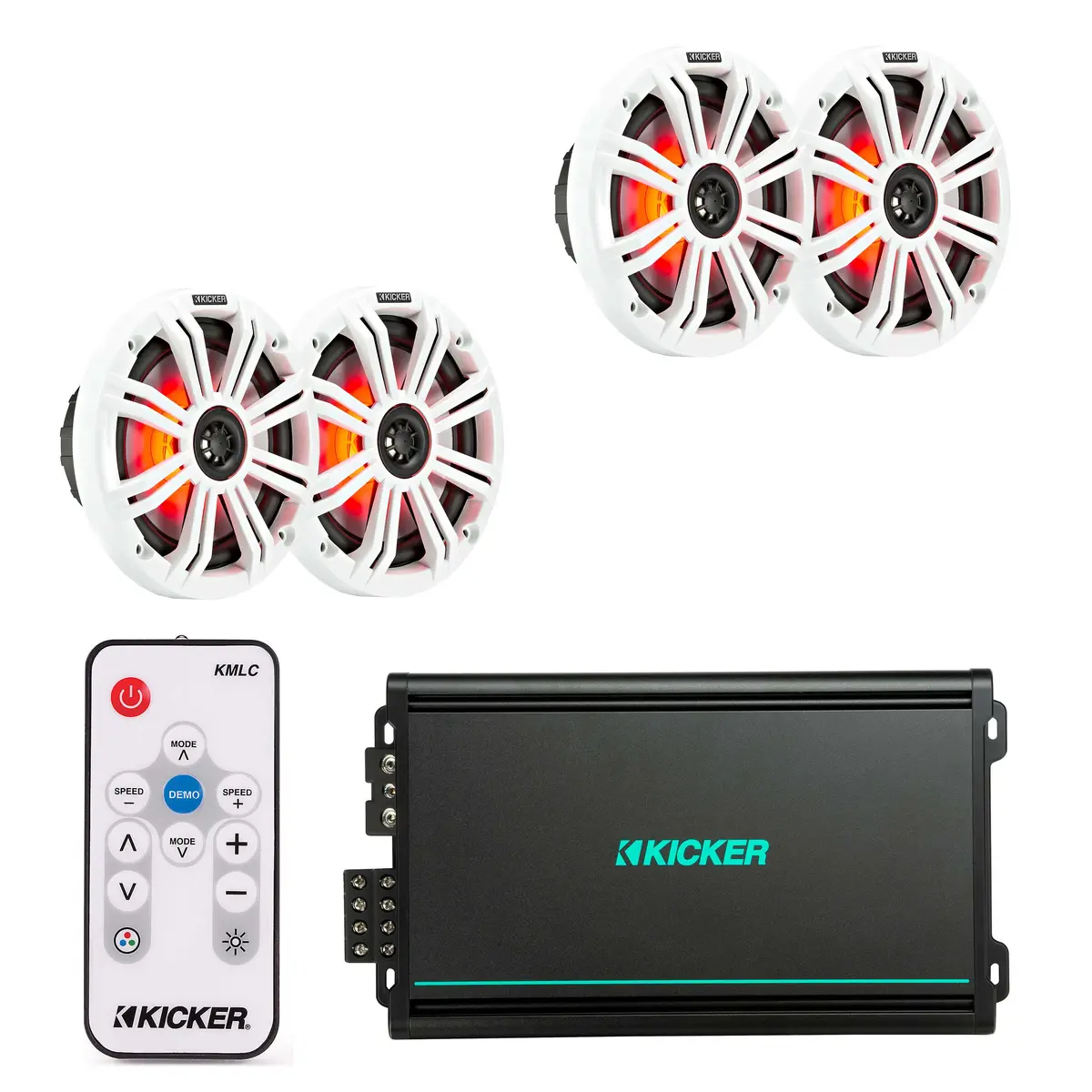 Kicker 48Kma600.4 + 45Km654l X2 Pairs Speakers + Free 41Kmlc Remote Marine Bundle 1