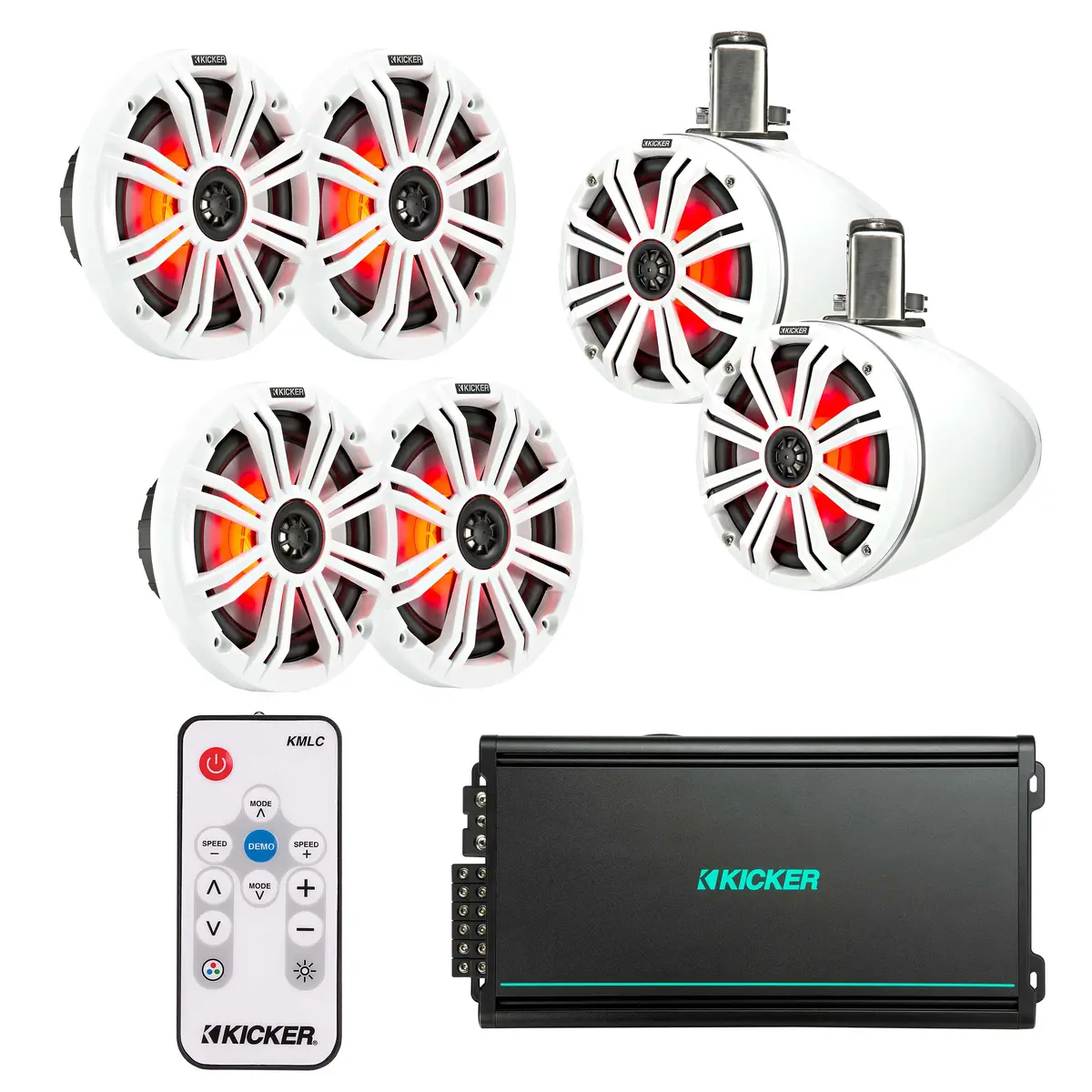 Kicker 45Kmtc8w X1 Pair Speaker + 45Km654l X2 Pairs Speaker + 48Kma6006 Marine Amplifier + Free 41Kmlc Led Remote 1