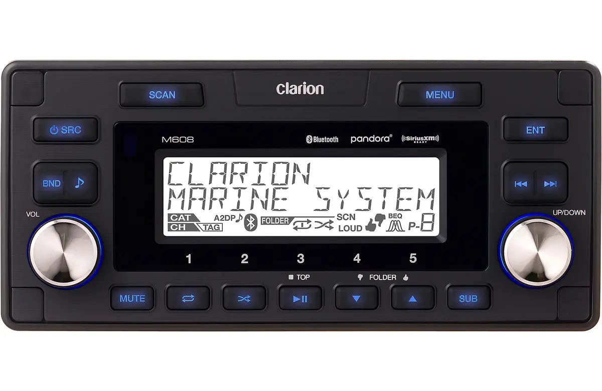Clarion M608 1-Din Marine Digital Media Receiver With Built-In Bluetooth 1