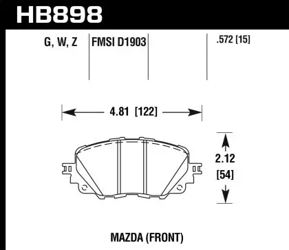 Hawk Brake Pads For Nd Mx-5 Non-Brembo Front 1