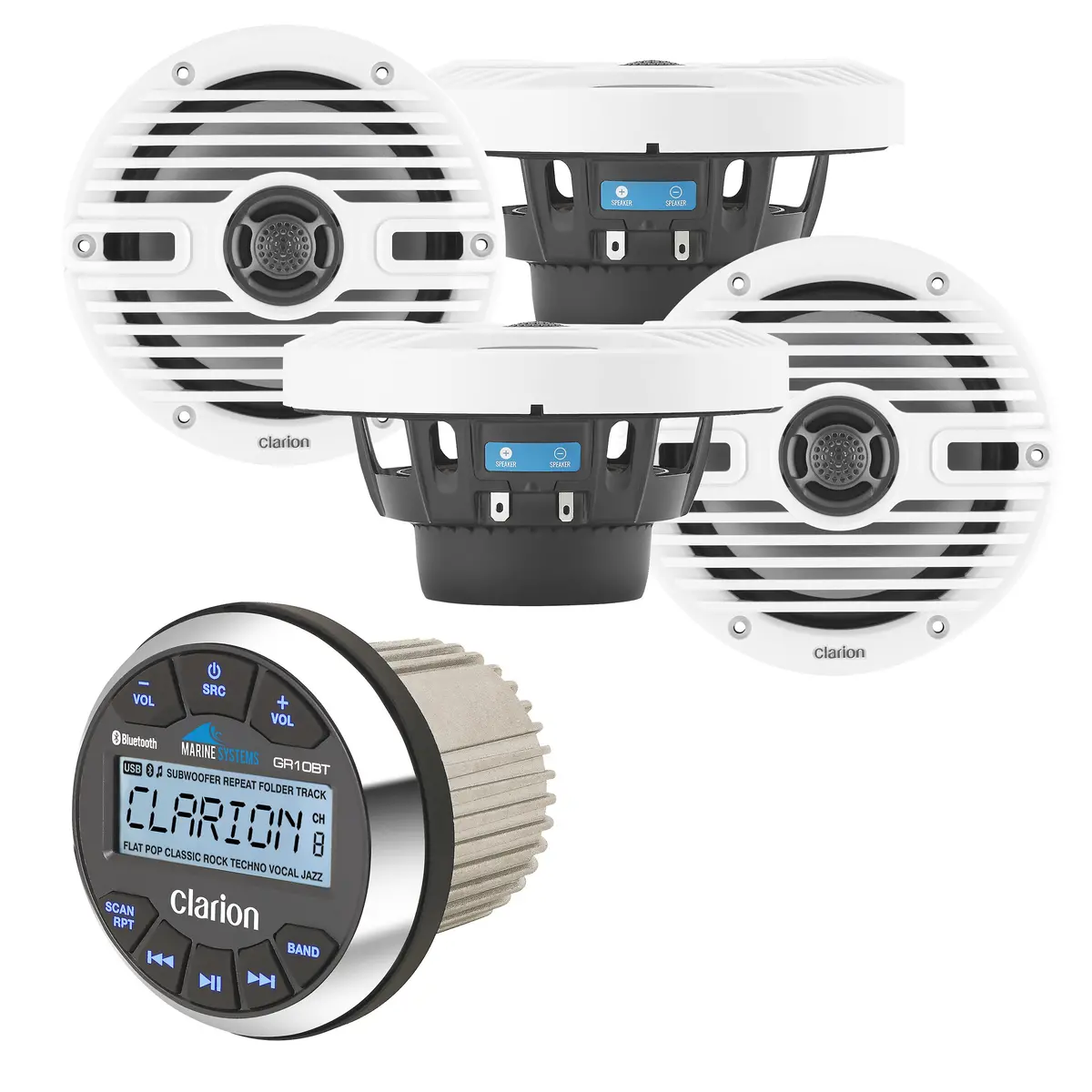 Clarion Gr10bt + X2 Pairs Cms-651-Cwb 6.5" Marine Speakers 1