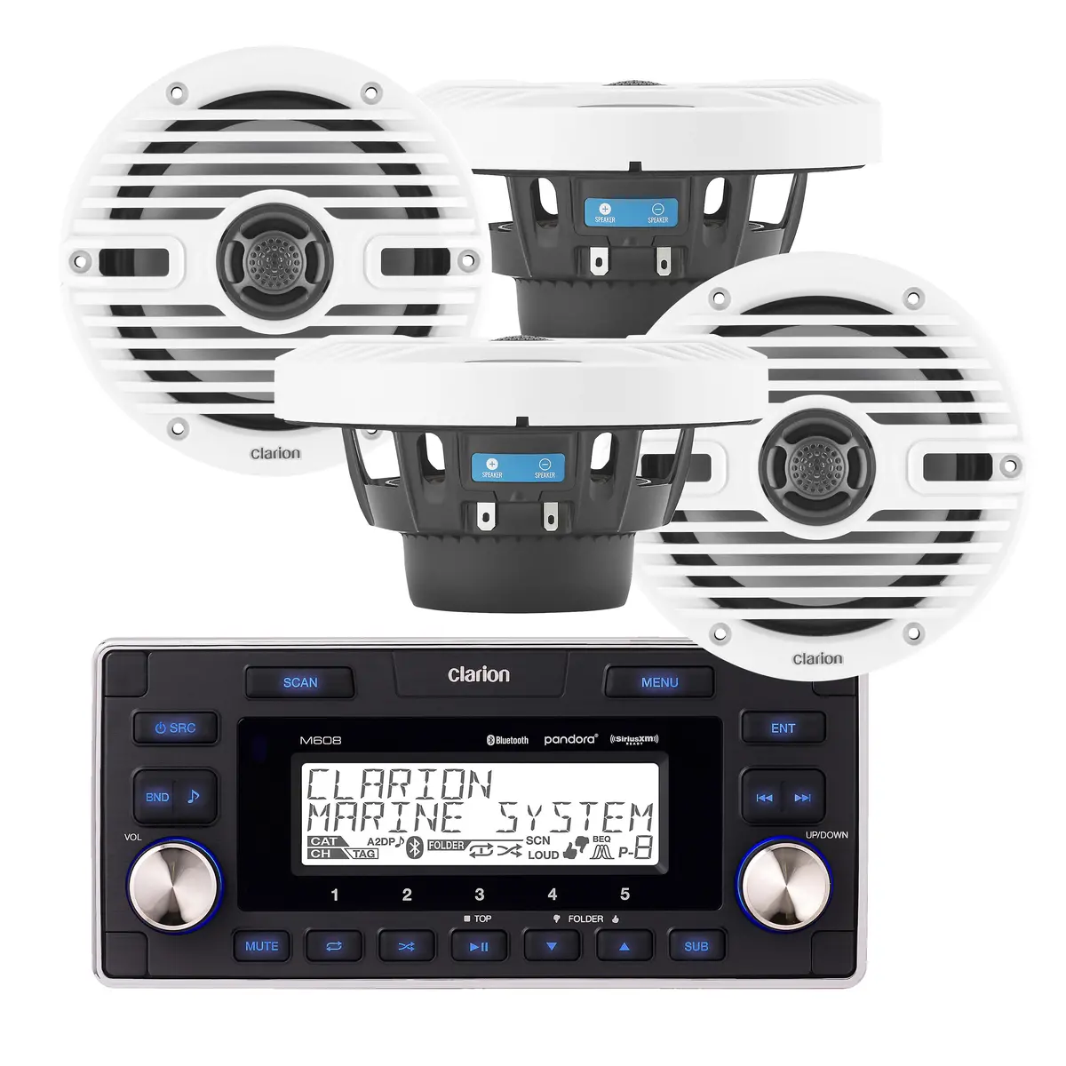 Clarion Cms-651-Cwb 2 Pairs Speakers + M608 Digital Receiver Marine Bundle 1
