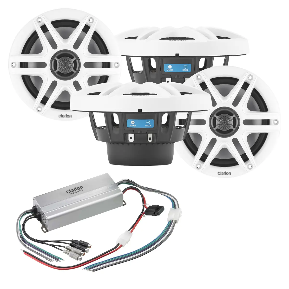 Clarion Cms-651-Swb X2 Pairs Marine Speakers + Xc2410 Marine Amplifier Bundle 1