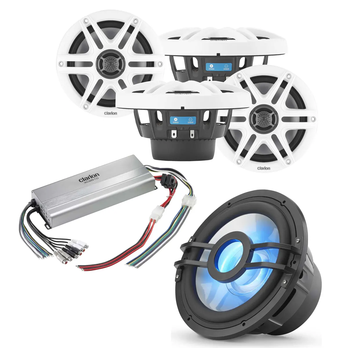 Clarion Cms-651-Swb X2 Pair + Cmsp-101Rgb-2 + Xc2510 Marine Bundle 1