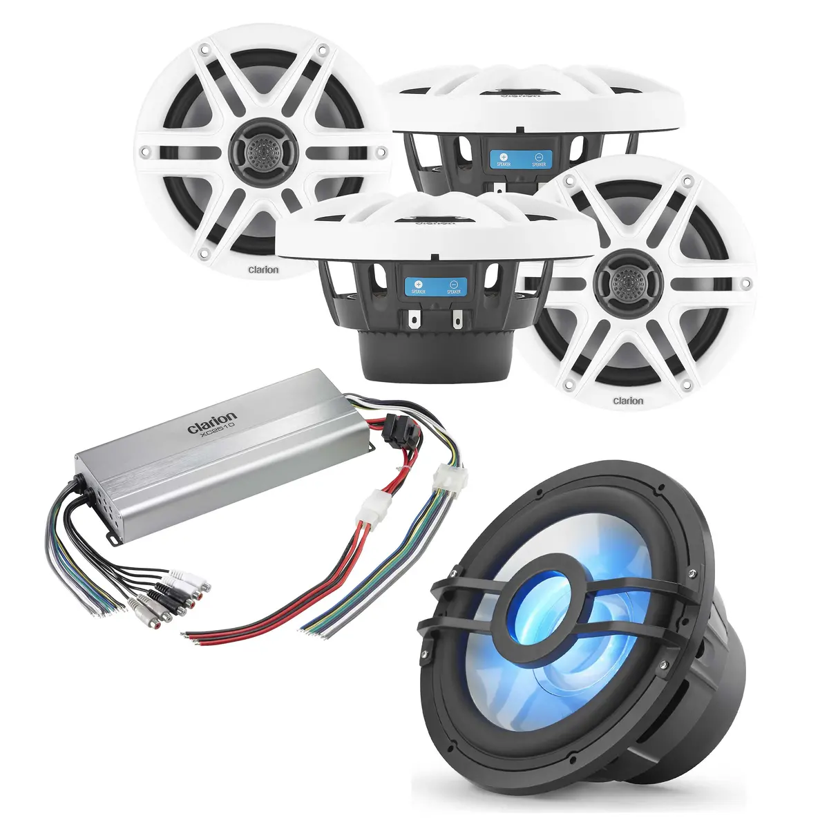 Clarion Cms-651-Swb X2 Pair + Cmsp-101Rgb-4 + Xc2510 Marine Bundle 1