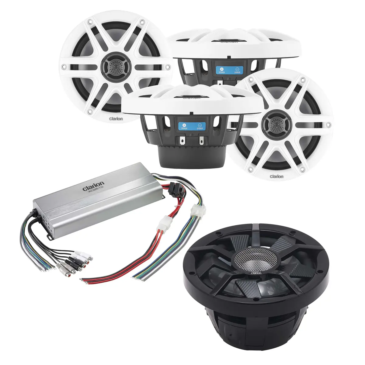 Clarion Cms-651-Swb X2 Pairs Speaker + Cm2513wl Sub + Xc2510 Amp Marine Bundle 1