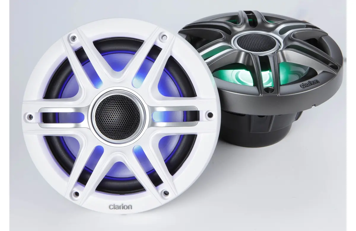 Clarion Cmsp-651Rgb-Swg 6.5 Inch Premium Marine Coaxial Speakers Pair W/ Sport Grilles & Leds 1