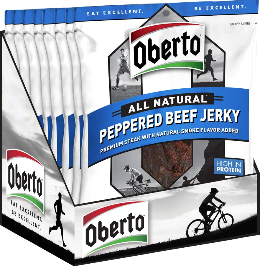 Oberto Beef Jerky Peppered~ 3.25 Oz Package. Includes 8 Bags In A Retail Ready Display Box 1