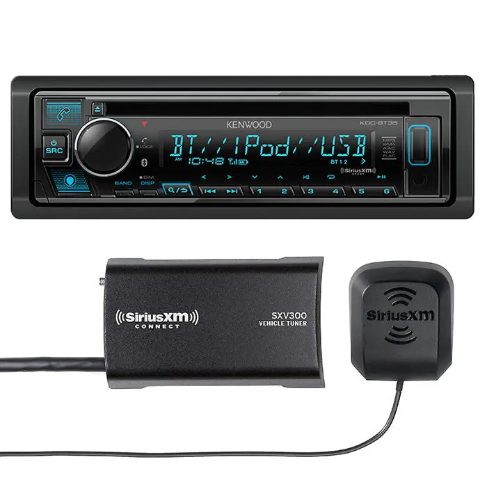 Kenwood Kdc-Bt35 1-Din Cd Car Stereo Receiver + Siriusxm Sxv300v1 Tuner Bundle 1