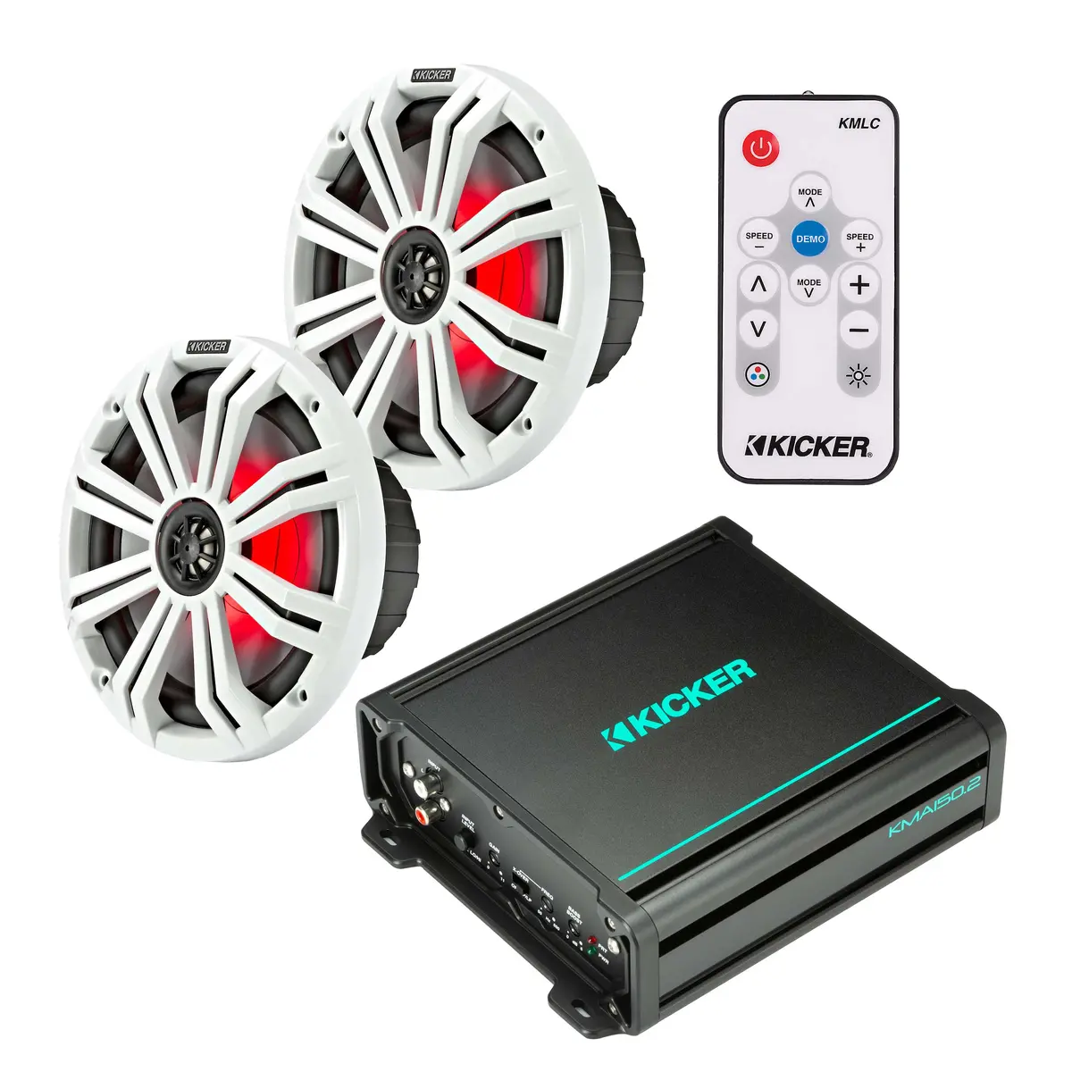 Kicker 45Km84l 8" Speakers + 48Kma1502 Amplifier + Free 41Kmlc Remote Marine Bundle 1
