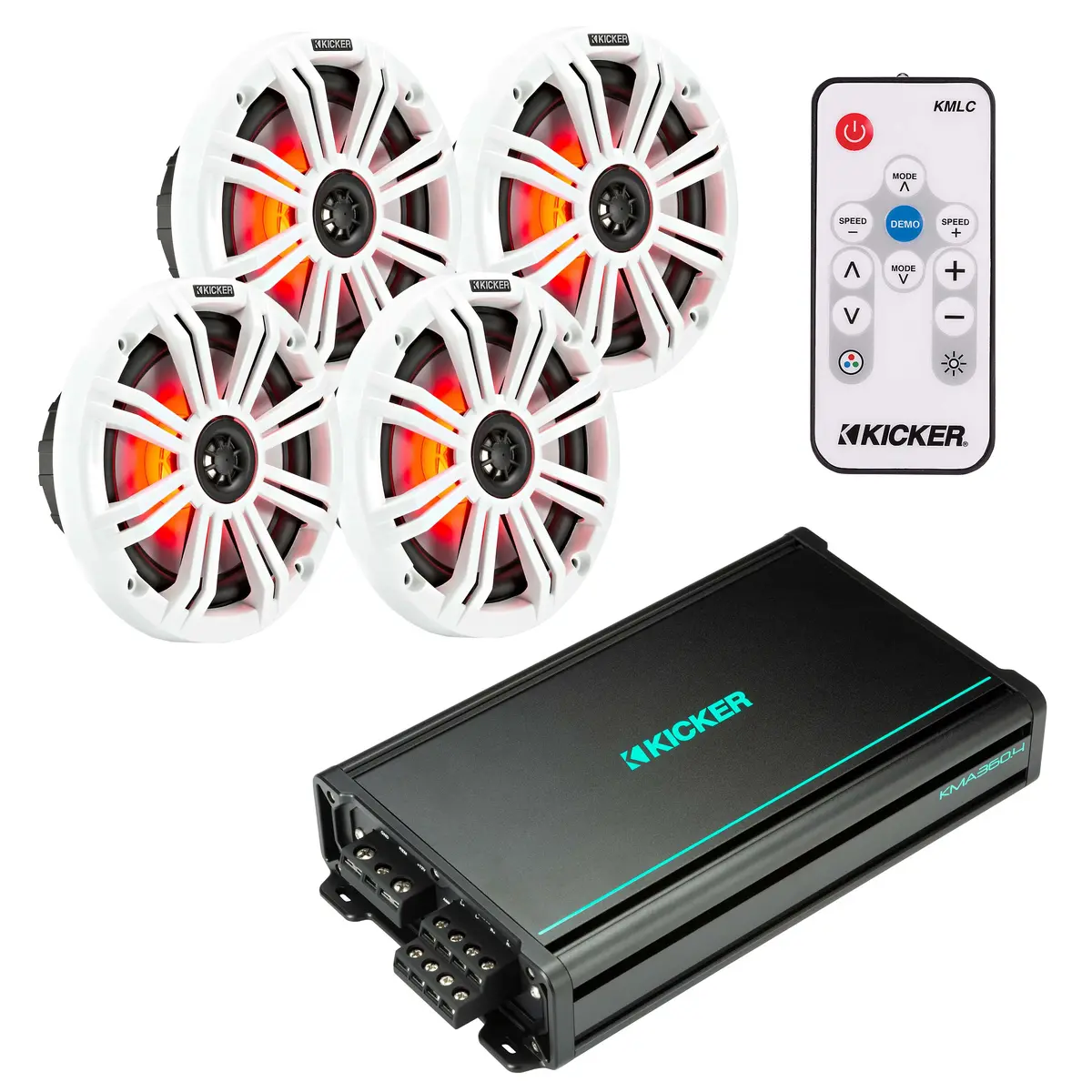 Kicker 45Km654l X2 Pairs 6.5" Speakers + 48Kma3604 Amp + Free 41Kmlc Remote Marine Bundle 1