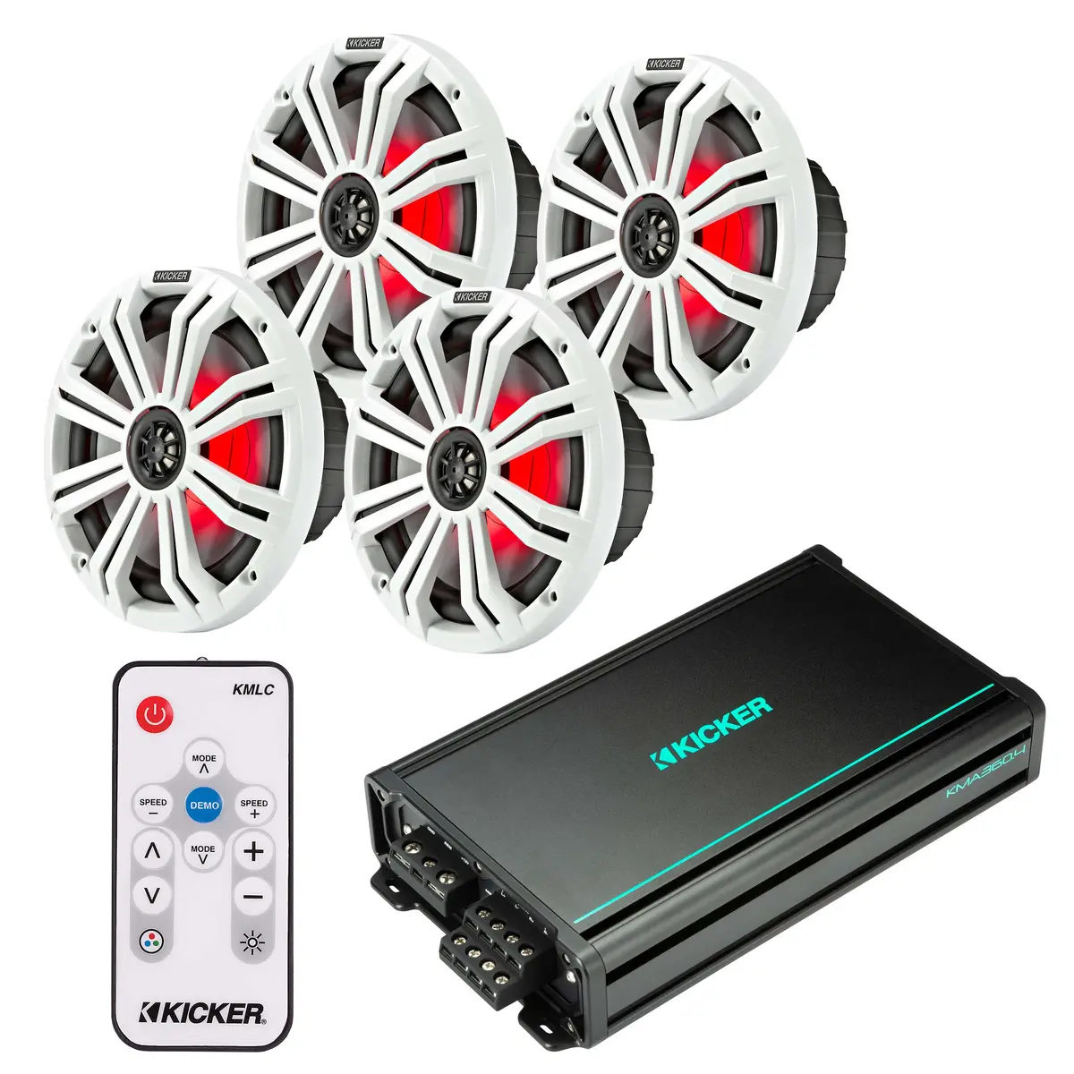 Kicker 45Km84l X2 Pairs Of 8" Speakers + 48Kma3604 Amp + Free 41Kmlc Remote Marine Bundle 1