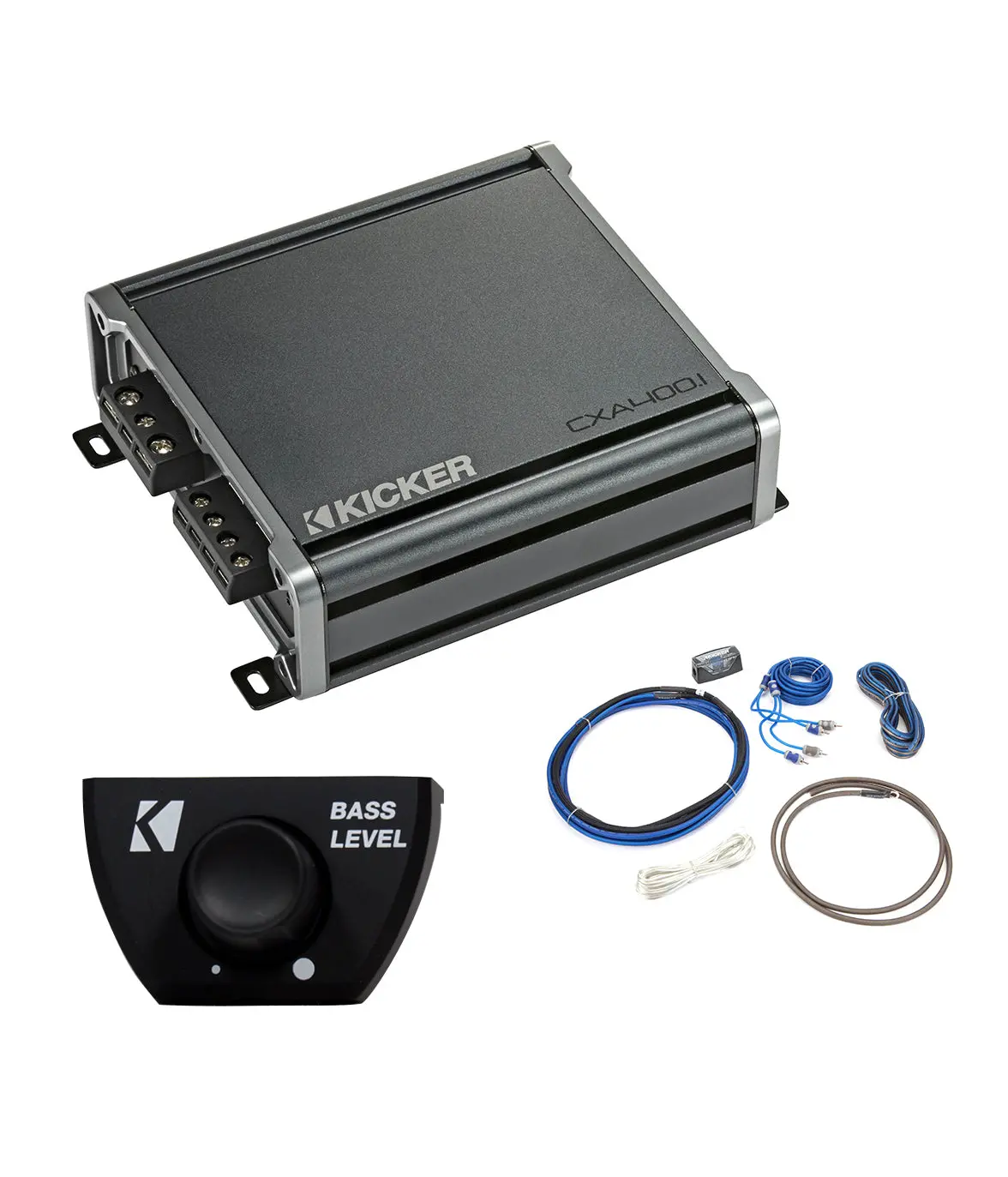 Kicker 46Cxa4001t Amplifier + 46Ck8 Wiring Kit + 46Cxarc Bass Knob 1