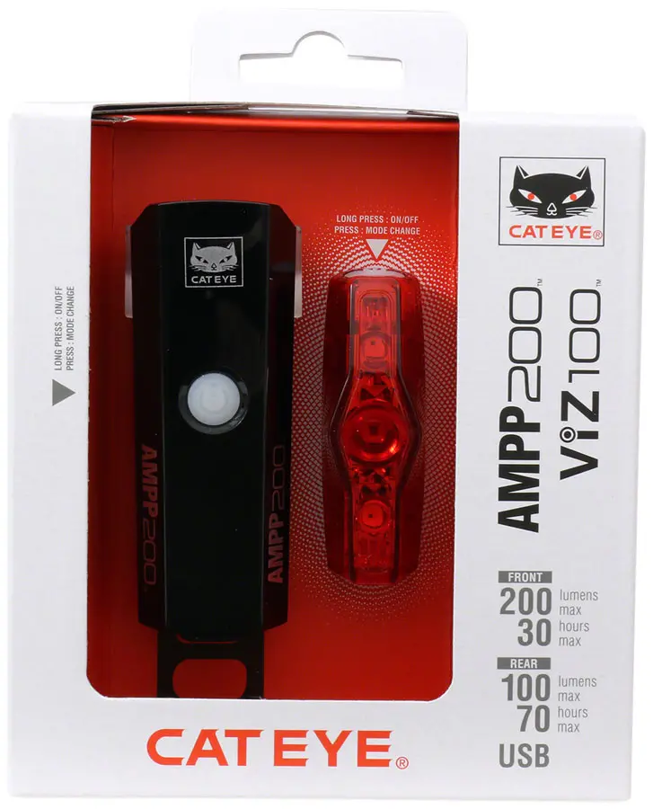Cateye Ampp200/Viz100 Headlight/Taillight Set 1