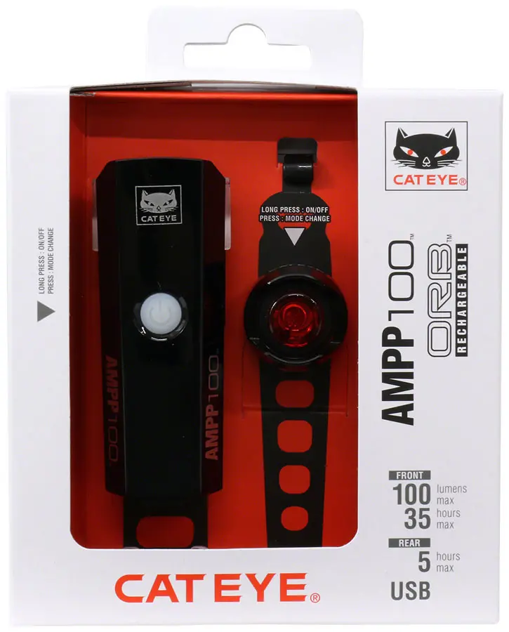 Cateye Ampp100 Orb Rechargeable Headlight/Taillight Set 1