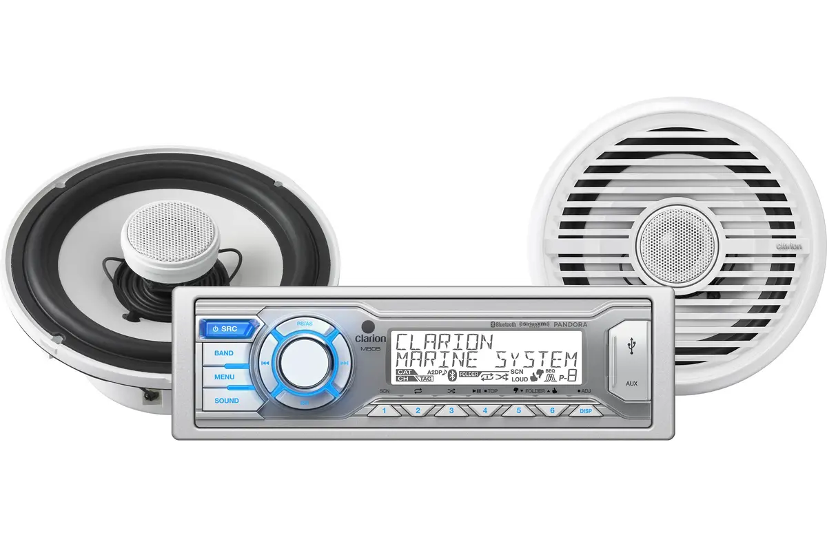 Clarion M505b1 Marine Audio Package M505 + Pair 6.5" Marine Speakers 1