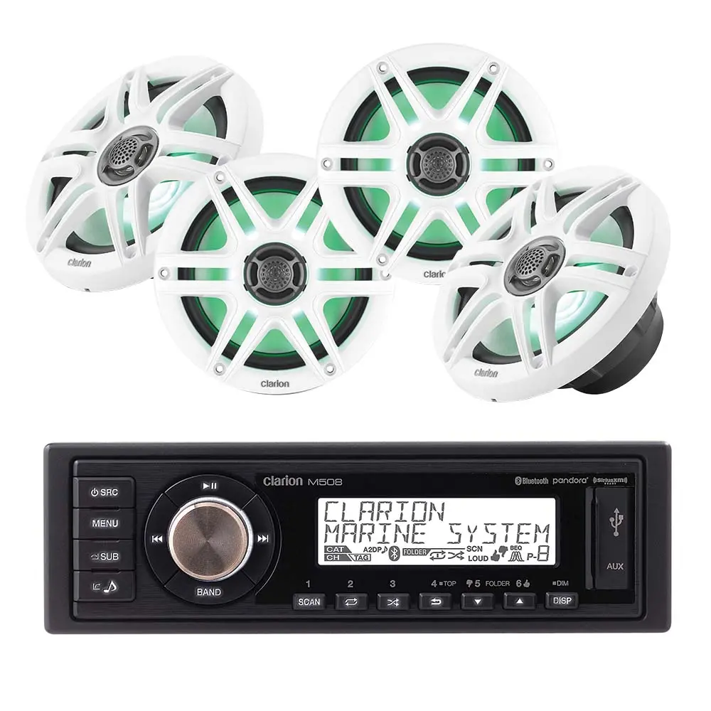 Clarion M508 1-Din + Cms-651Rgb-Swb X2 Pairs 6.5" Marine Speaker Bundle 1