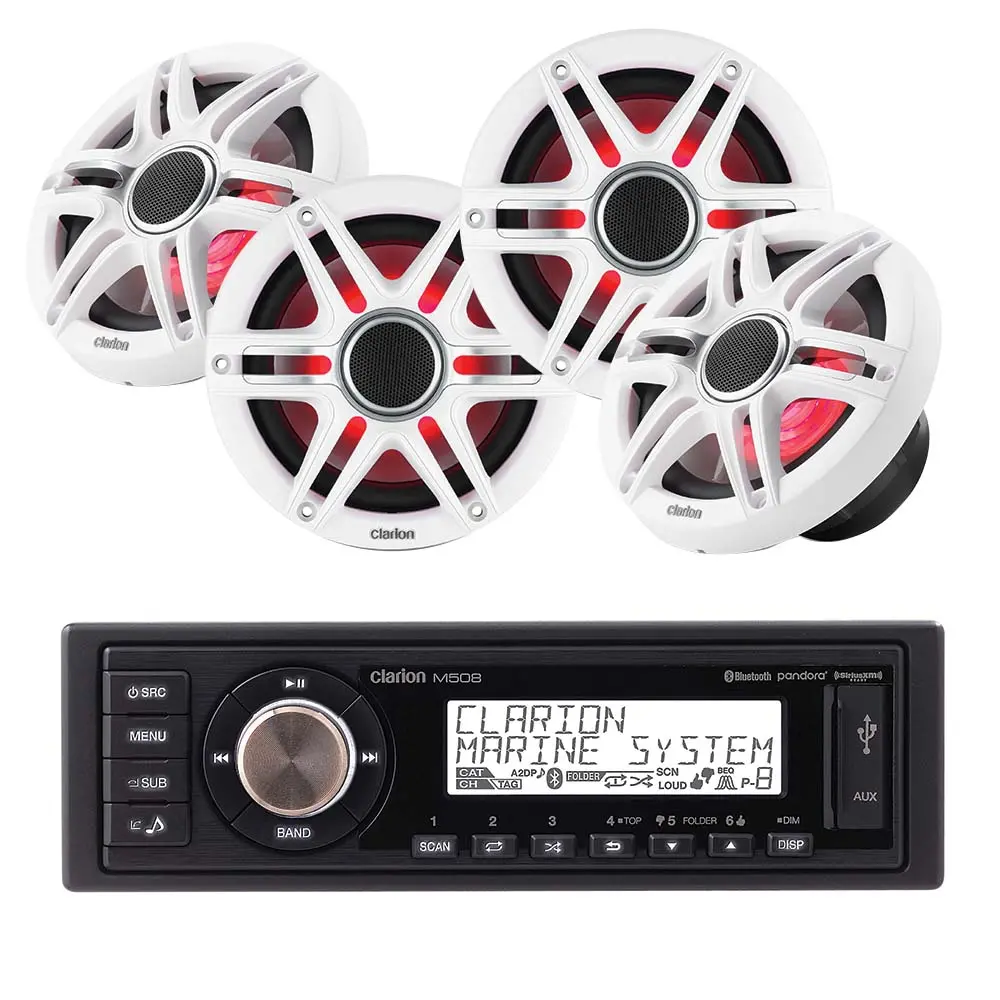 Clarion M508 1-Din + Cmsp-651Rgb-Swg X2 Pairs 6.5" Marine Speakers Bundle 1