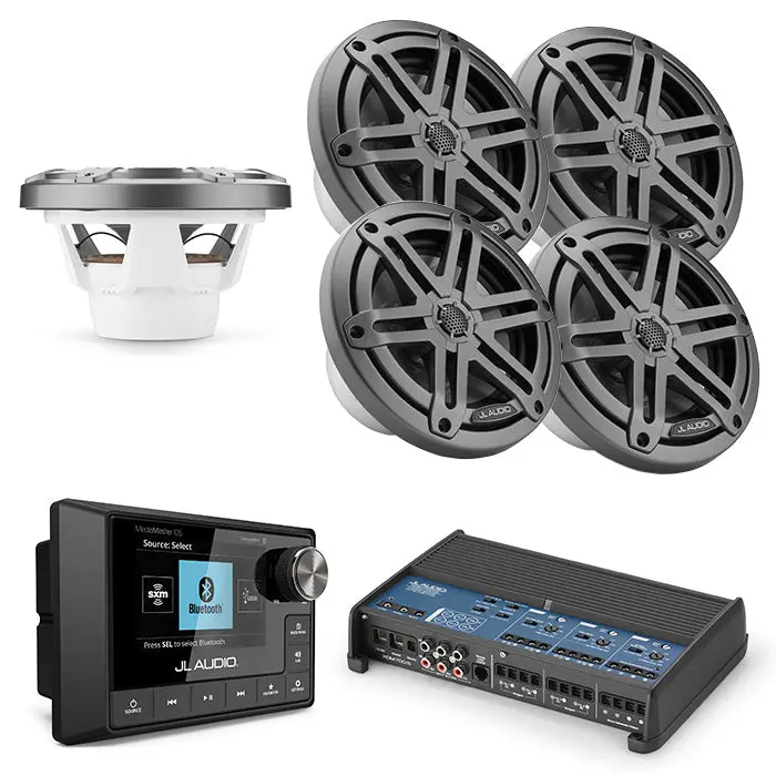 Jl Audio Mm105 + Xdm700/5 + 2 Pairs M3-650X-S-Gm + M3-10Ib-S-Gm-4 Marine Bundle 1
