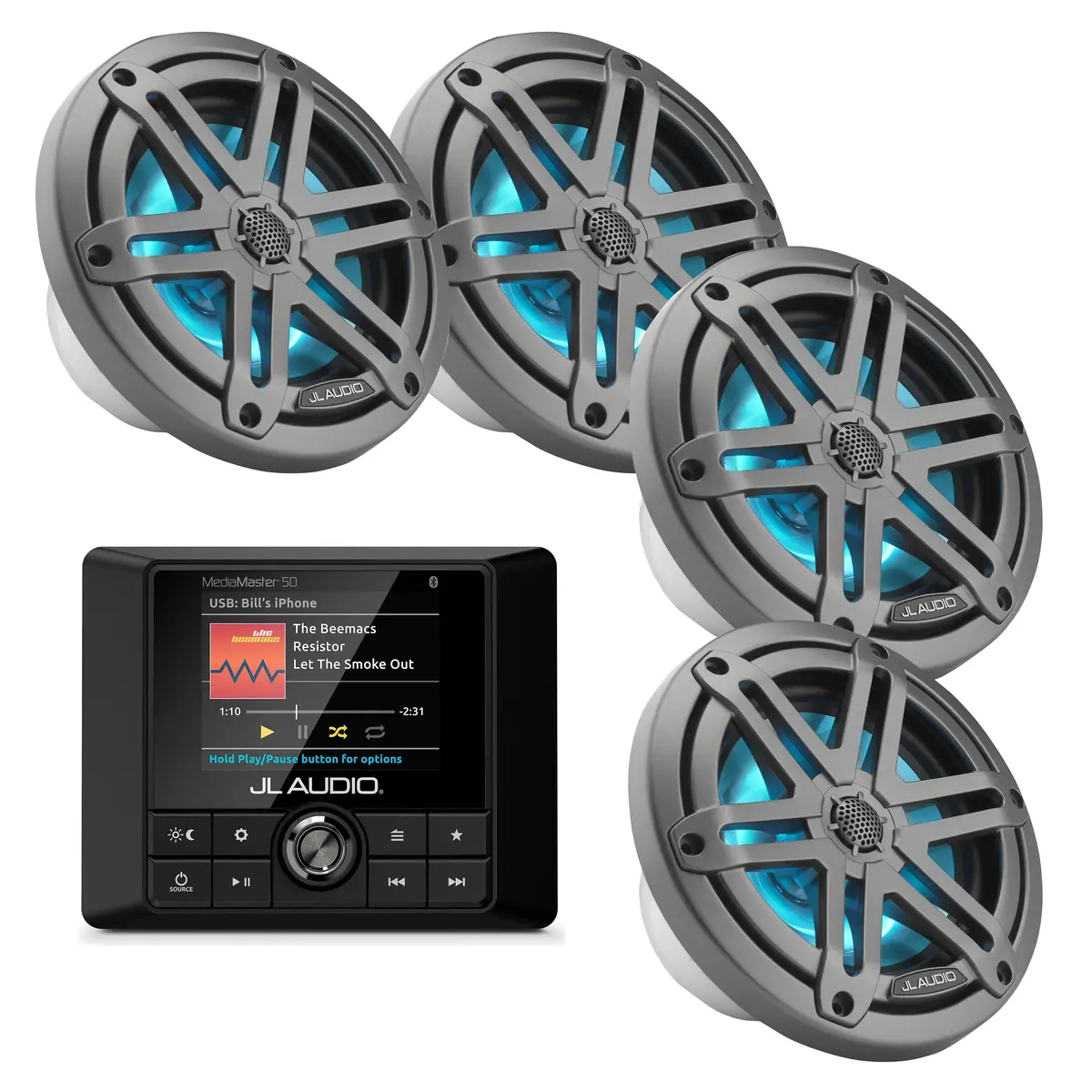 Jl Audio Mm50 + X2 Pairs 6.5" M3-650X-S-Gm-I Marine Speakers W/ Led Bundle 1
