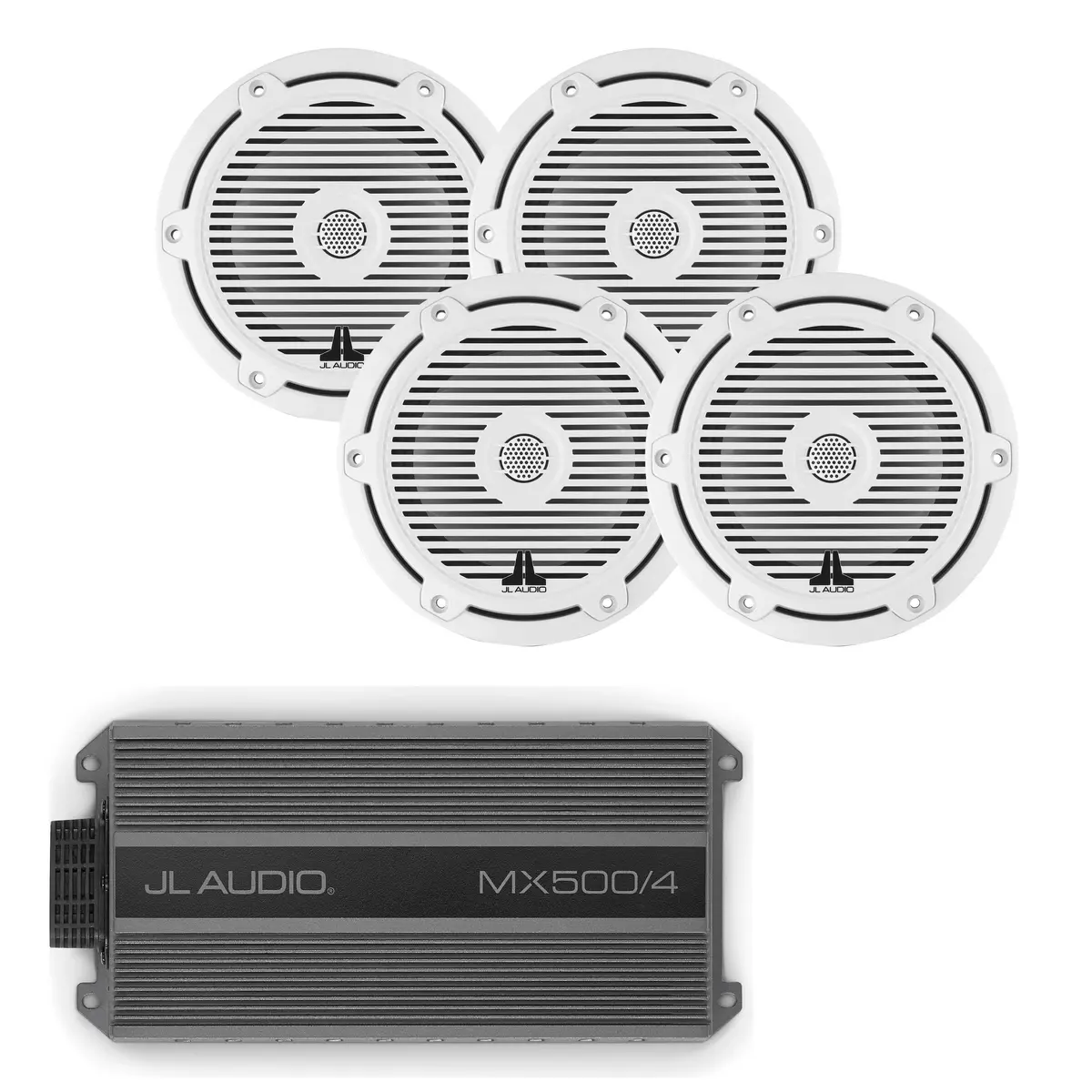 Jl Audio M3-650X-C-Gw X2 Pair 6.5" Speakers + Mx500/4 Amplifier Marine Bundle 1
