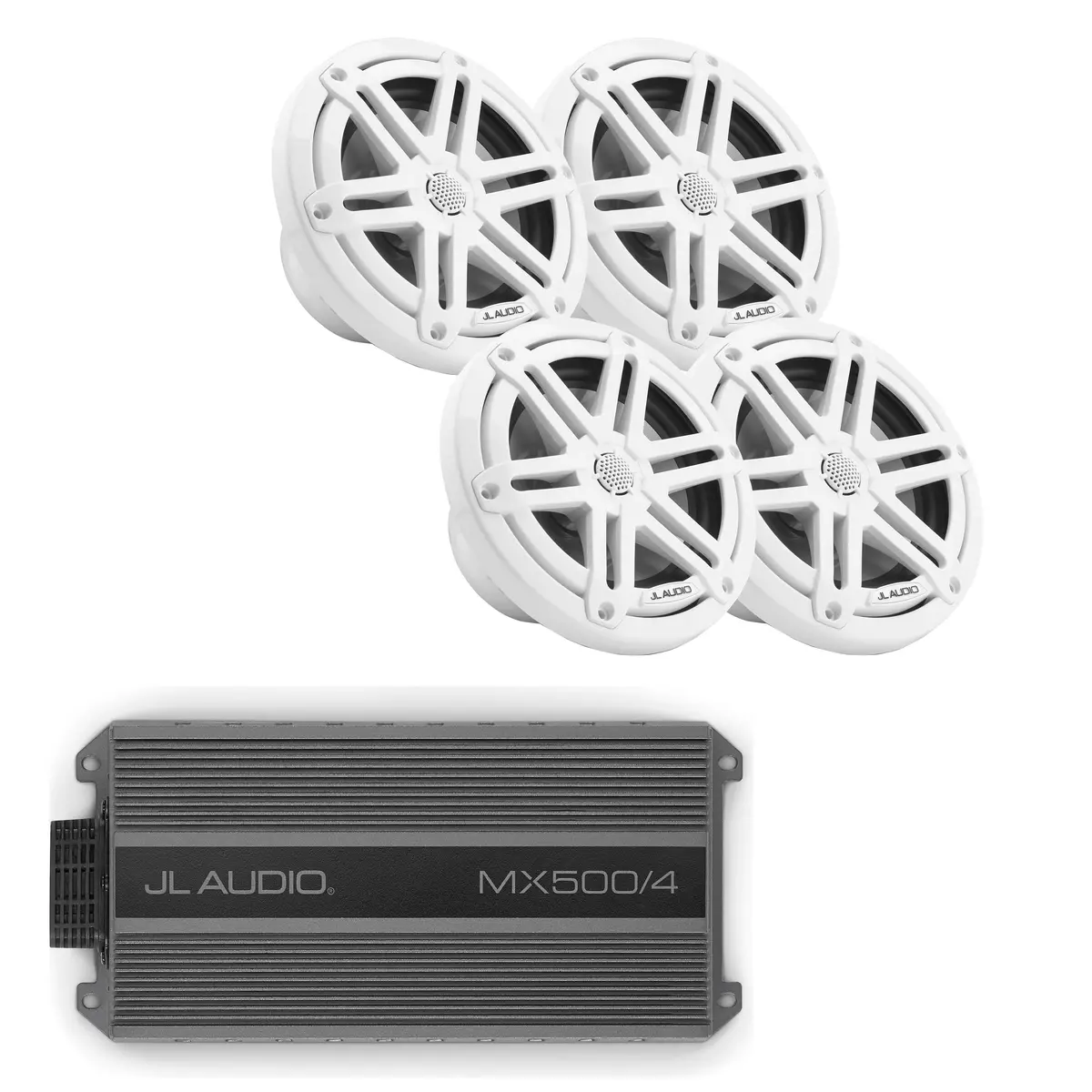 Jl Audio M3-650X-S-Gw X2 Pair 6.5" Speakers + Mx500/4 Amplifier Marine Bundle 1