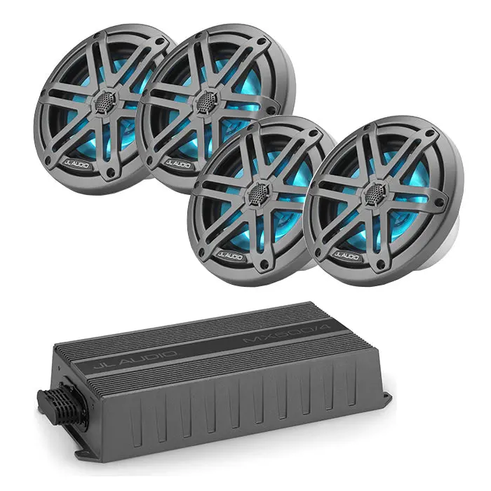 Jl Audio Mx500/4 Amp + M3-650X-S-Gm-I X2 Pairs 6.5" Marine Speaker Bundle 1
