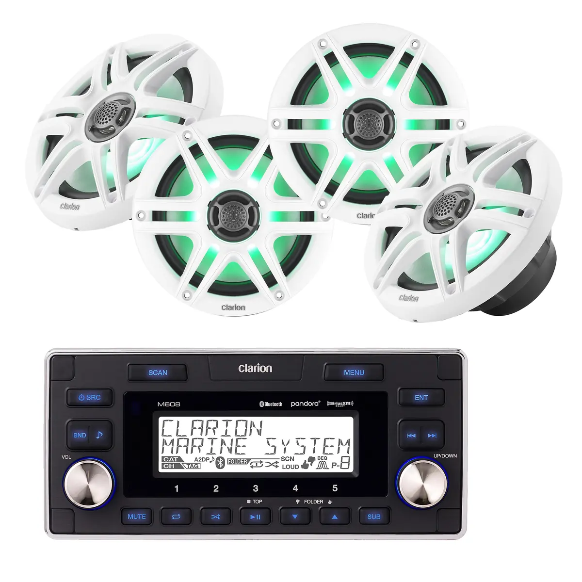 Clarion M608 Digital Marine Receiver + 2 Pairs Cms-651Rgb-Swb 6.5" Marine Speaker Bundle 1