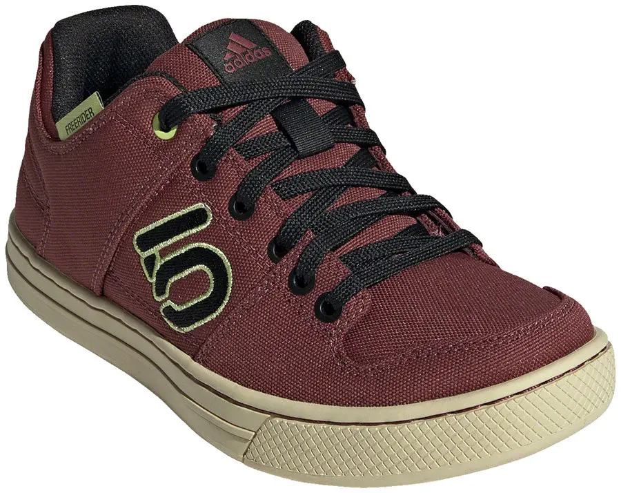 Five Ten Five Ten Freerider Canvas Flat Shoe - Women's, Quiet Crimson/Core Black/Pulse Lime 1