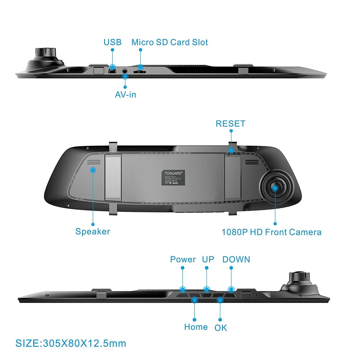 Rearview Mirror 2Ch Dash Cam With Reverse Parking Camera 2