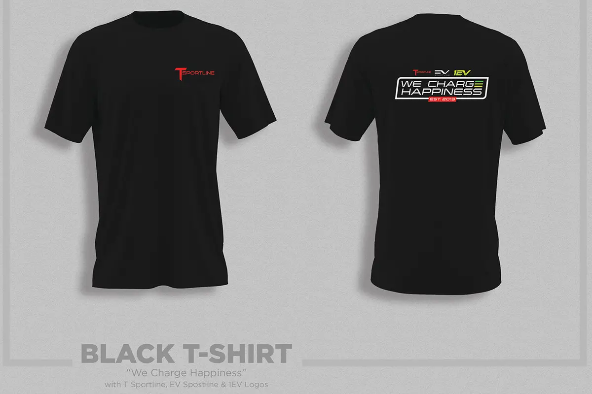 Tesla "We Charge Happiness" Black Crew Neck T-Shirt By T Sportline 1