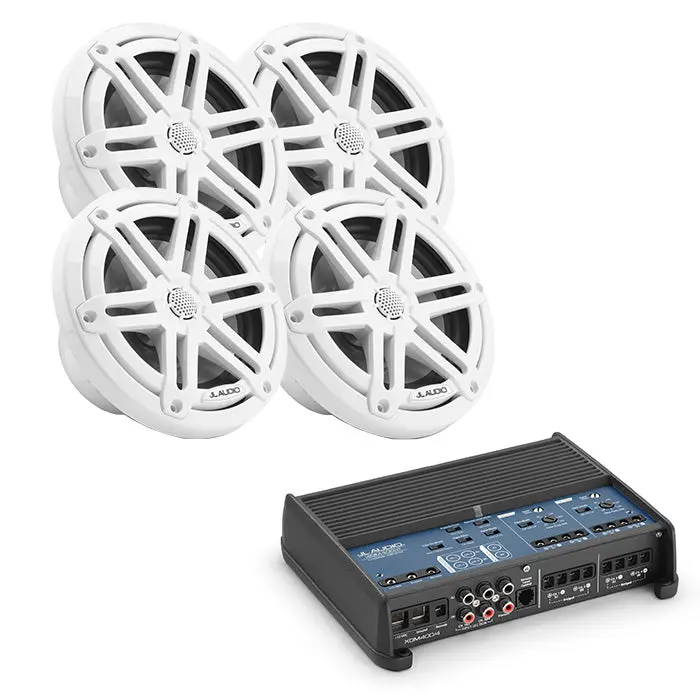 Jl Audio Xdm400/4 Amp + X2 Pairs M3-650X-S-Gw Marine Speaker Bundle 1