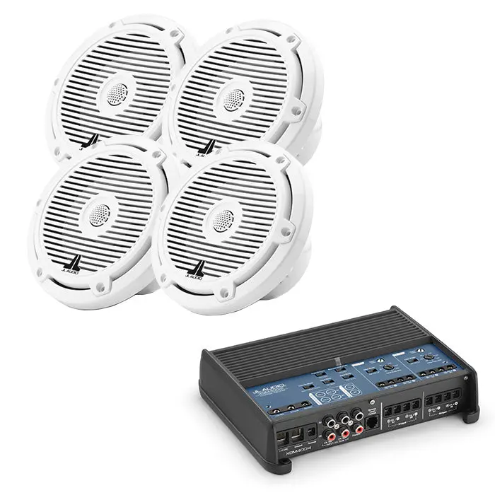 Jl Audio Xdm400/4 Amp + X2 Pairs M3-650X-C-Gw Marine Speaker Bundle 1