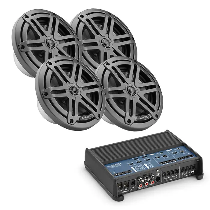 Jl Audio Xdm400/4 Amp + X2 Pairs M3-650X-S-Gm 6.5" Marine Speaker Bundle 1