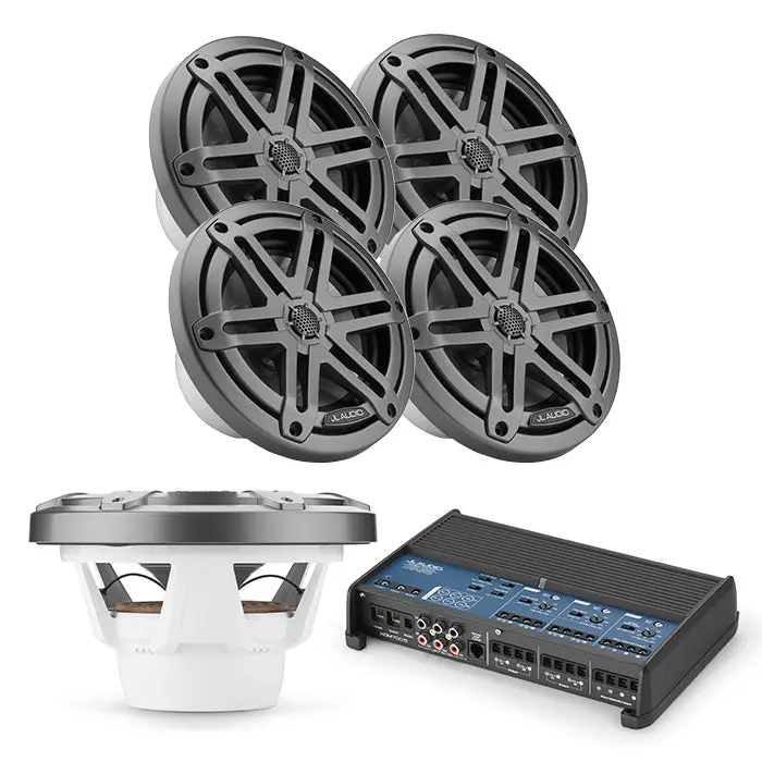 Jl Audio Xdm700/5 + 2 Pairs M3-650X-S-Gm + M3-10Ib-S-Gm-4 Marine Bundle 1