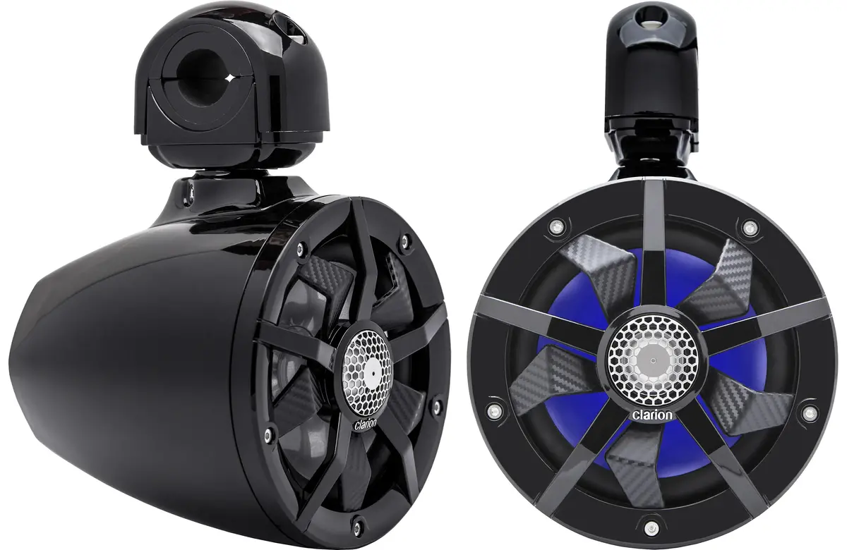 Clarion Cm1624tb 6.5" Marine Black Tower Speakers W/ Swiveling Clamps 1