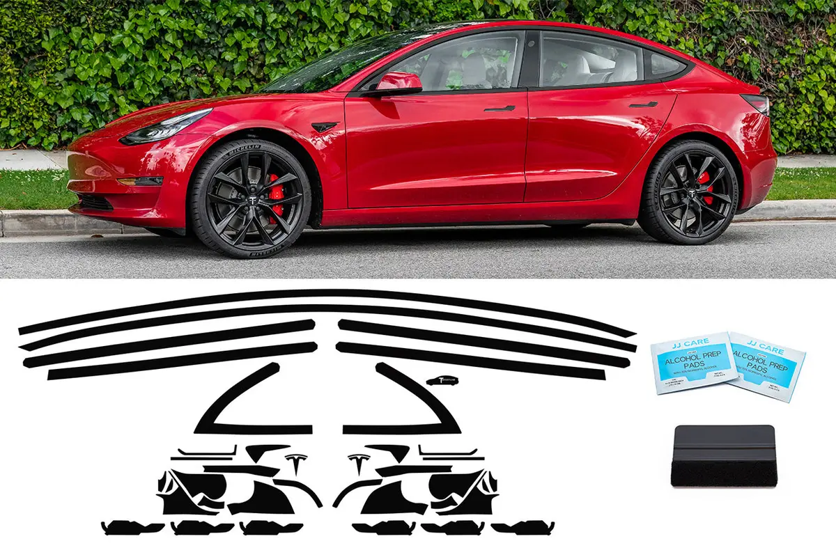 Model 3 Diy Chrome Delete Black Vinyl Trim Kit For Window Trim, Door Handles, Mirrors, Cameras, & Badges 1