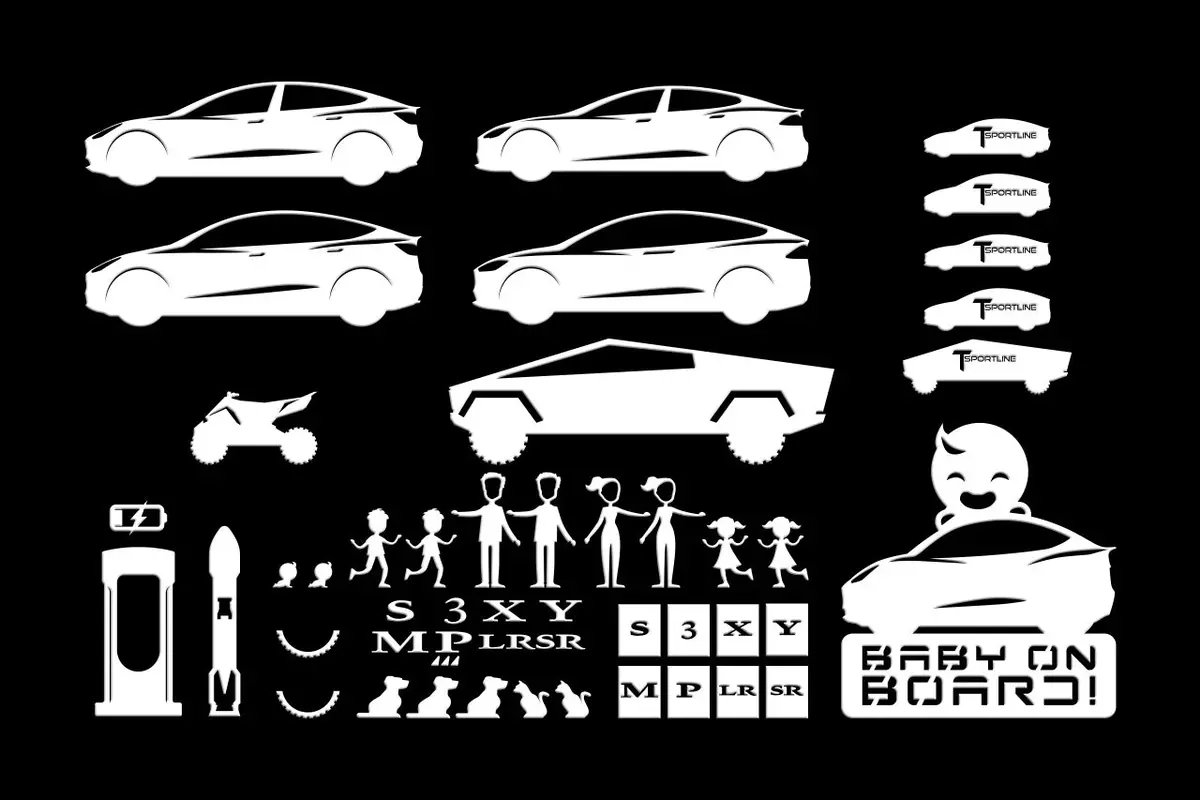 Tesla Model S 3 X Y Cybertruck Family & Baby On Board Vinyl Window Sticker Decal Kit 1