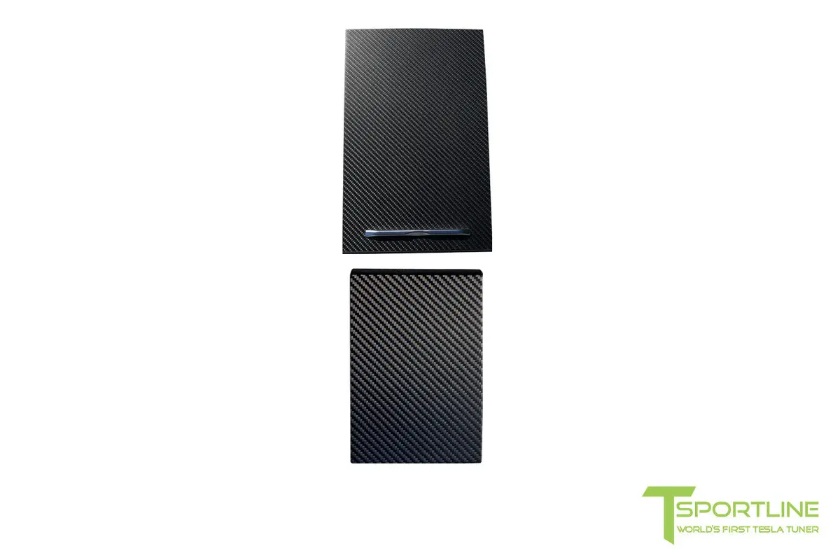 Tesla Carbon Fiber Center Console Flip Door And Sliding Tray Panel Set 1