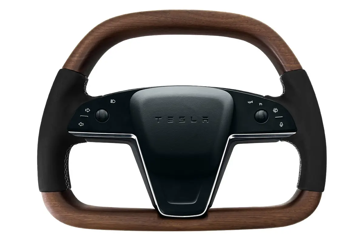 Model S / X Plaid & Long Range Yoke Replacement 360 Walnut Steering Wheel 1