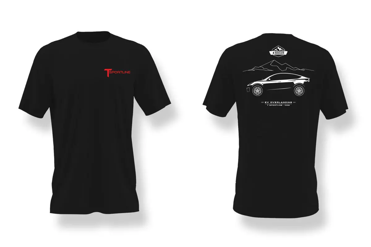 Tesla Model Y Aspen Charged Ev Overlanding T-Shirt 1