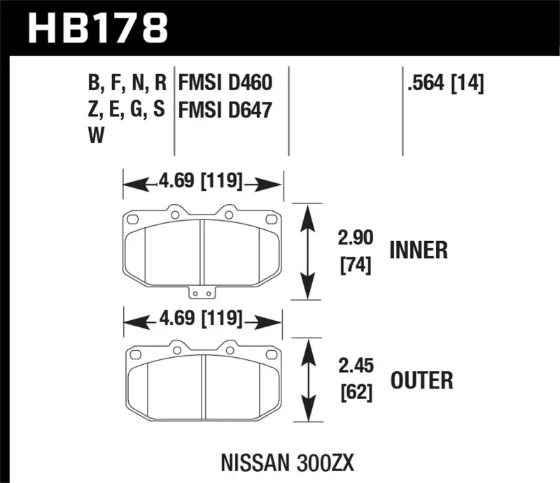 Hawk Hps 5.0 Front Brake Pads For 1989–1996 Nissan 300Zx Base Model (Non-Turbo) 1