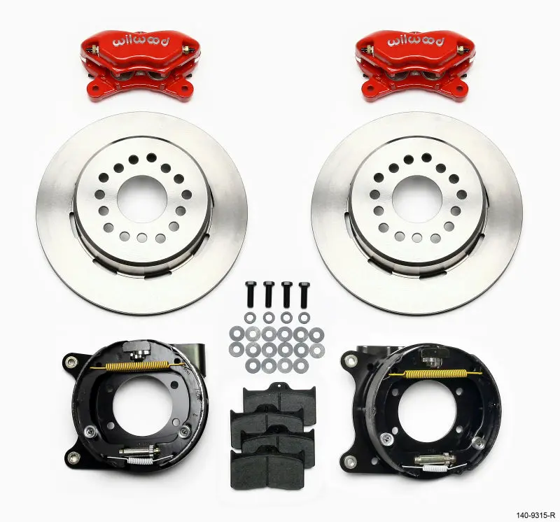 Wilwood Forged Dynalite Power Steering Park Brake Kit — Red Finish, 12-Bolt Mount, 2.75" Staggered Shock Offset 1