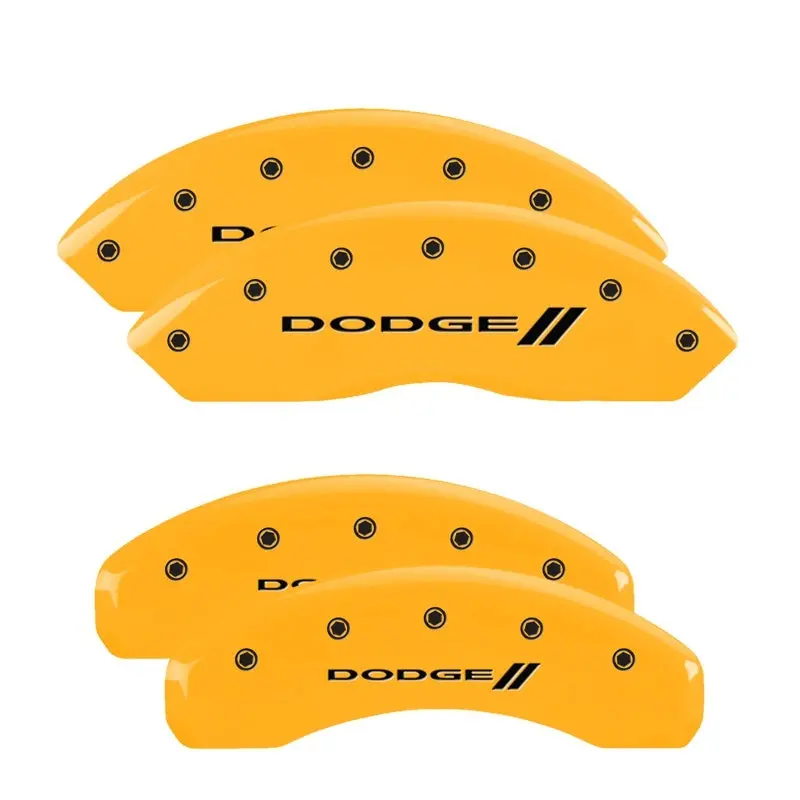 Mgp Engraved 4-Piston Caliper Covers – Front & Rear Set With Dodge Yellow Stripe Accent (Black Base) 1